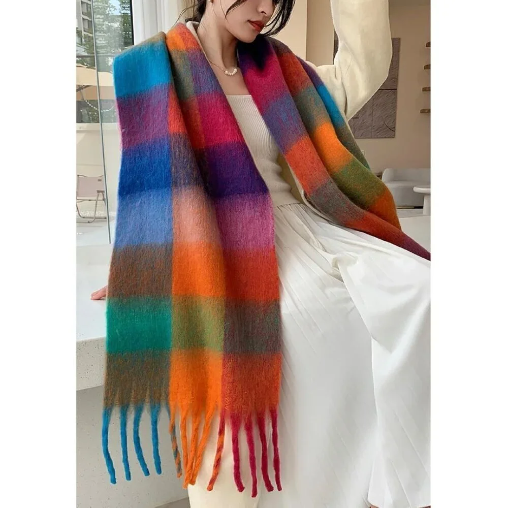 Women's Caramel Green Winter Warm Long Shawl Cold Weather Thick Blanket Scarfs